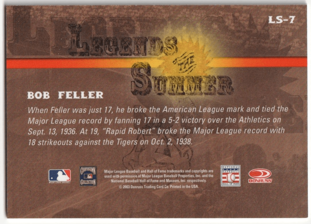 BOB FELLER 2003 Donruss Signature Series Autograph Auto - INDIANS - Columbia Hobby - Sports Card Boxes - Toploaders - Card Savers