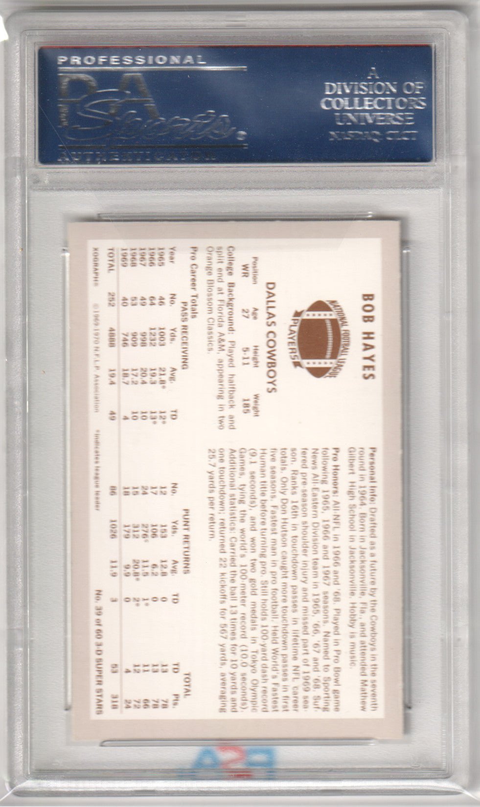 BOB HAYES 1970 Kellogg's 39 PSA 10 GEM MINT - COWBOYS - Columbia Hobby - Sports Card Boxes - Toploaders - Card Savers