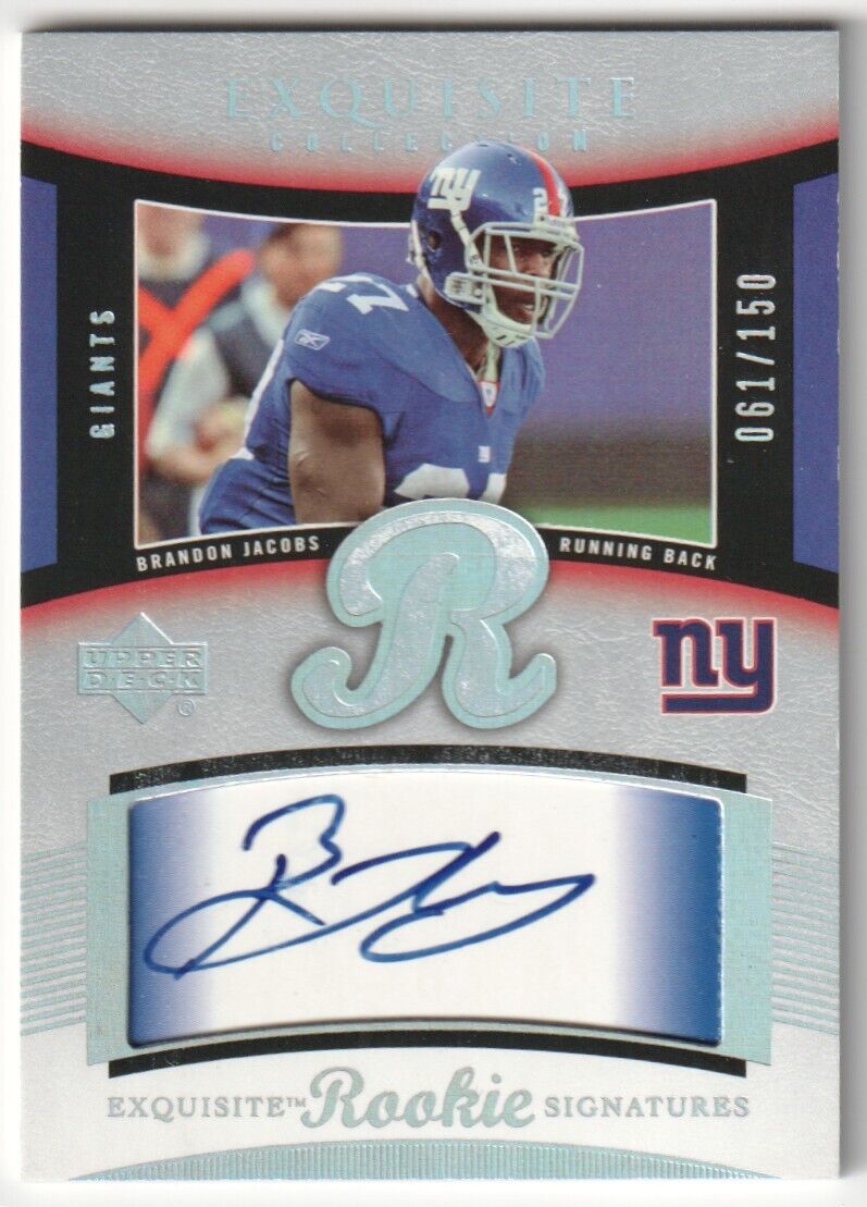 BRANDON JACOBS 2005 Upper Deck Exquisite RC Rookie Autograph Auto #/150 - GIANTS - Columbia Hobby - Sports Card Boxes - Toploaders - Card Savers