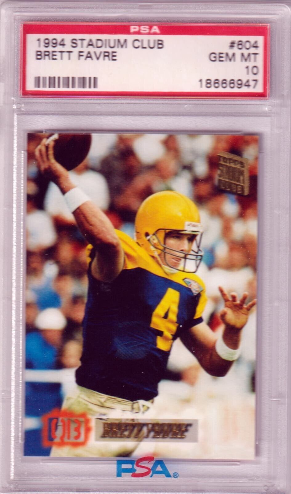 BRETT FAVRE 1994 Topps Stadium Club #604 PSA 10 GEM MINT - PACKERS - Columbia Hobby - Sports Card Boxes - Toploaders - Card Savers