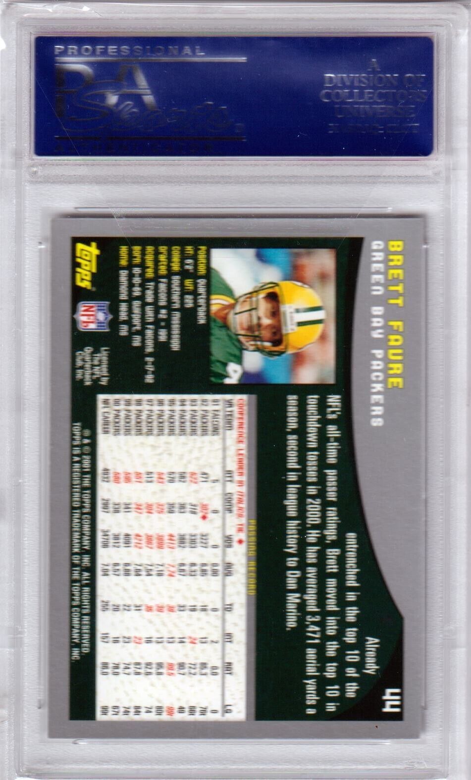 BRETT FAVRE 2001 Topps Collection #44 PSA 10 GEM MINT - PACKERS POP 8 - Columbia Hobby - Sports Card Boxes - Toploaders - Card Savers