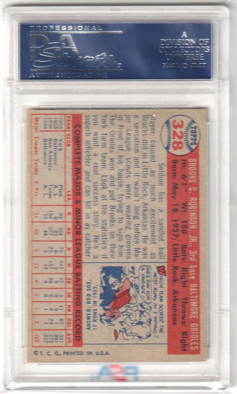 BROOKS ROBINSON 1957 Topps Rookie RC #328 PSA 7 NM - ORIOLES - Columbia Hobby - Sports Card Boxes - Toploaders - Card Savers