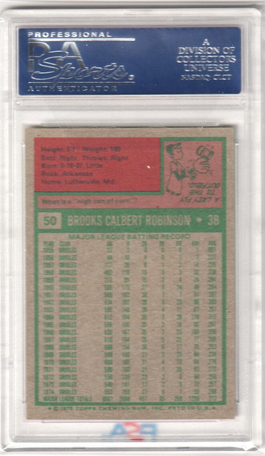 BROOKS ROBINSON 1975 Topps #50 PSA 8 NM - MT - ORIOLES - Columbia Hobby - Sports Card Boxes - Toploaders - Card Savers