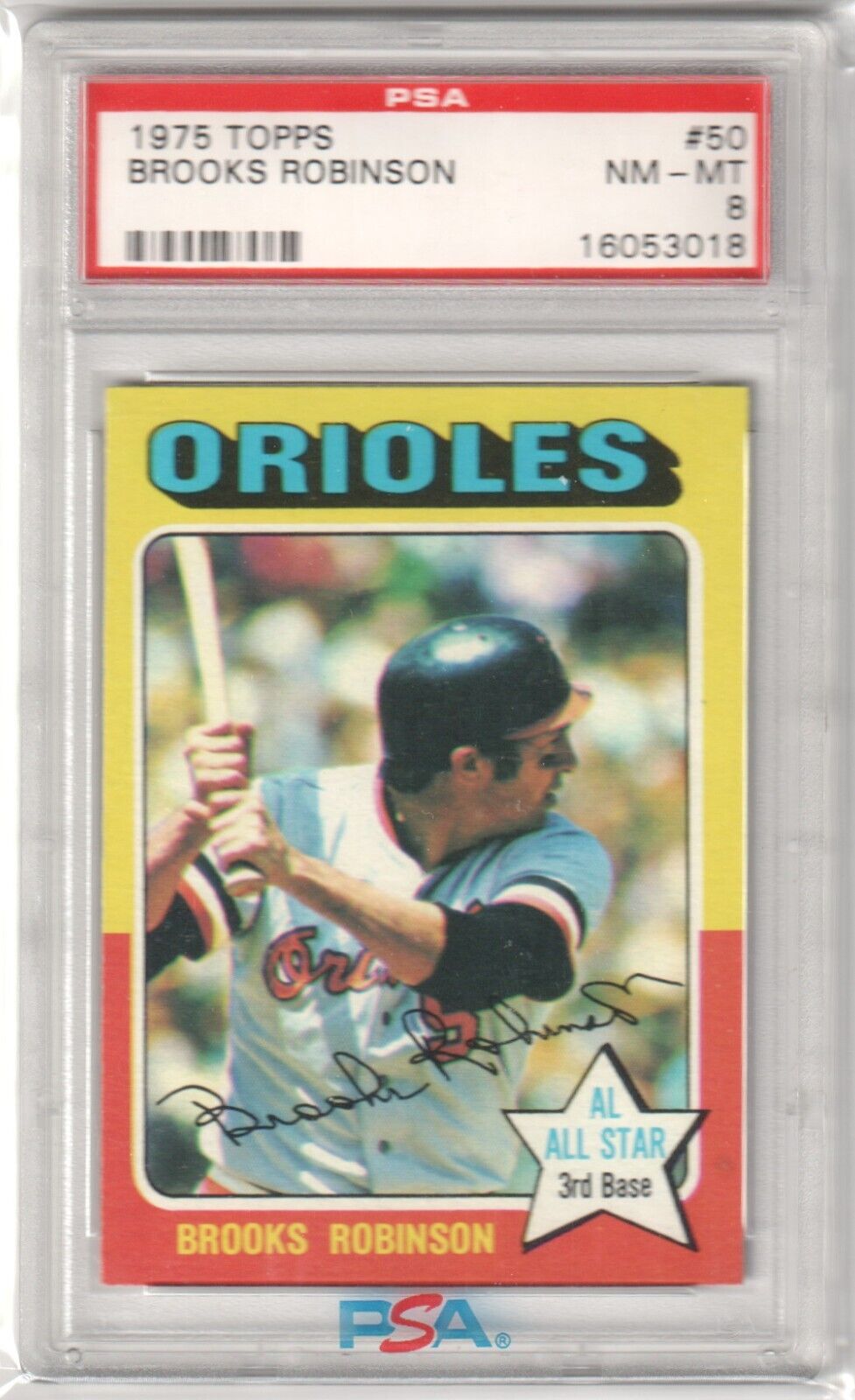 BROOKS ROBINSON 1975 Topps #50 PSA 8 NM - MT - ORIOLES - Columbia Hobby - Sports Card Boxes - Toploaders - Card Savers