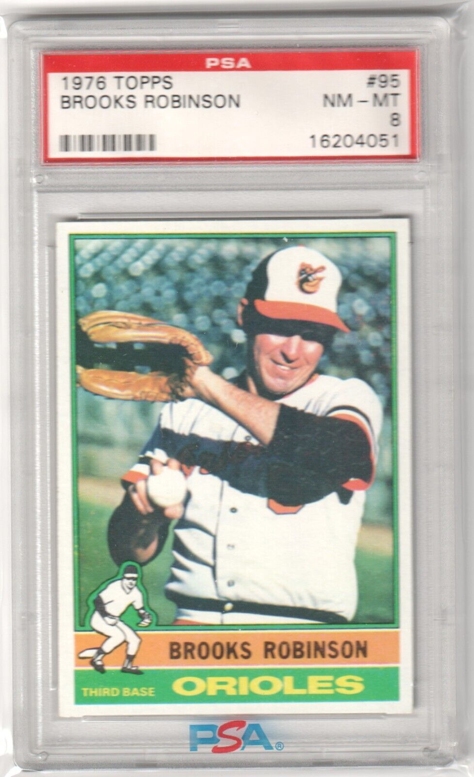 BROOKS ROBINSON 1976 Topps #95 PSA 8 NM - MT - ORIOLES - Columbia Hobby - Sports Card Boxes - Toploaders - Card Savers