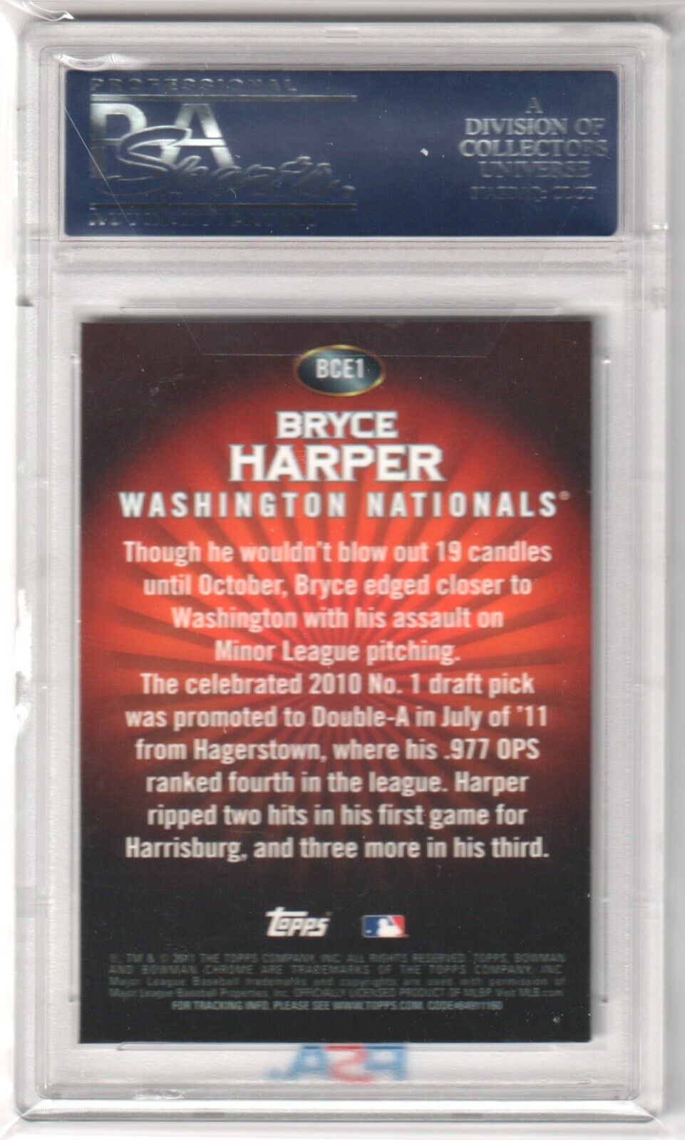 BRYCE HARPER 2011 Bowman Chrome RC Rookie Red #BCE1 PSA 10 GEM MINT - PHILLIES - Columbia Hobby - Sports Card Boxes - Toploaders - Card Savers