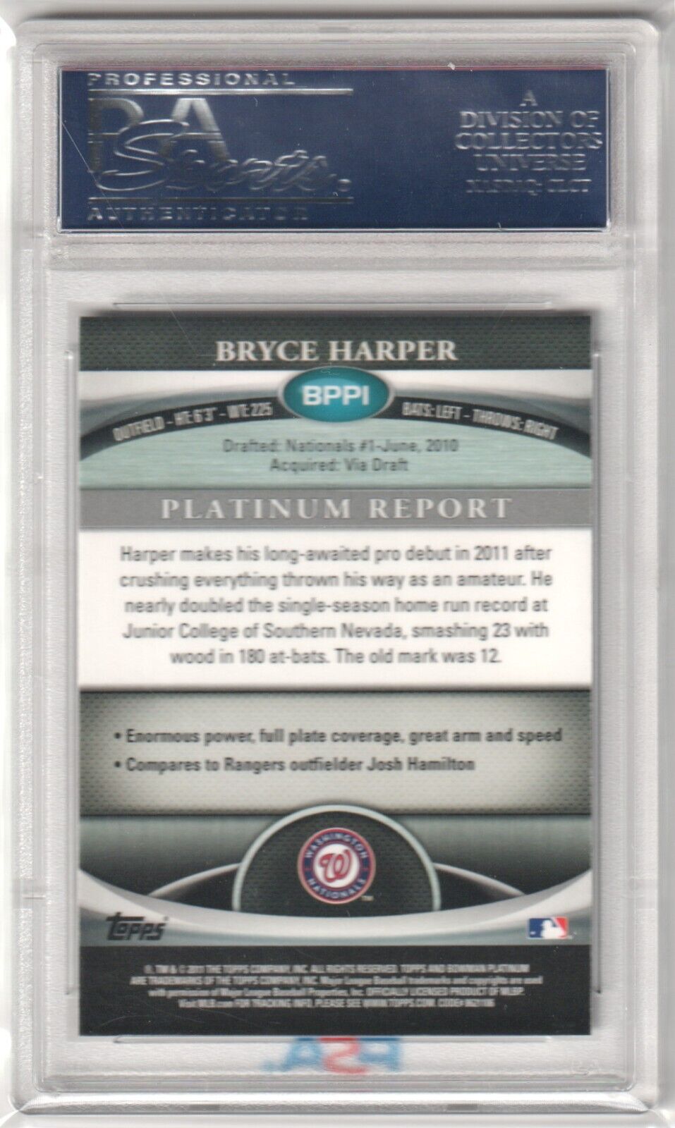 BRYCE HARPER 2011 Bowman Platinum Prospects Purple Refractor PSA 10 GEM MINT - Columbia Hobby - Sports Card Boxes - Toploaders - Card Savers