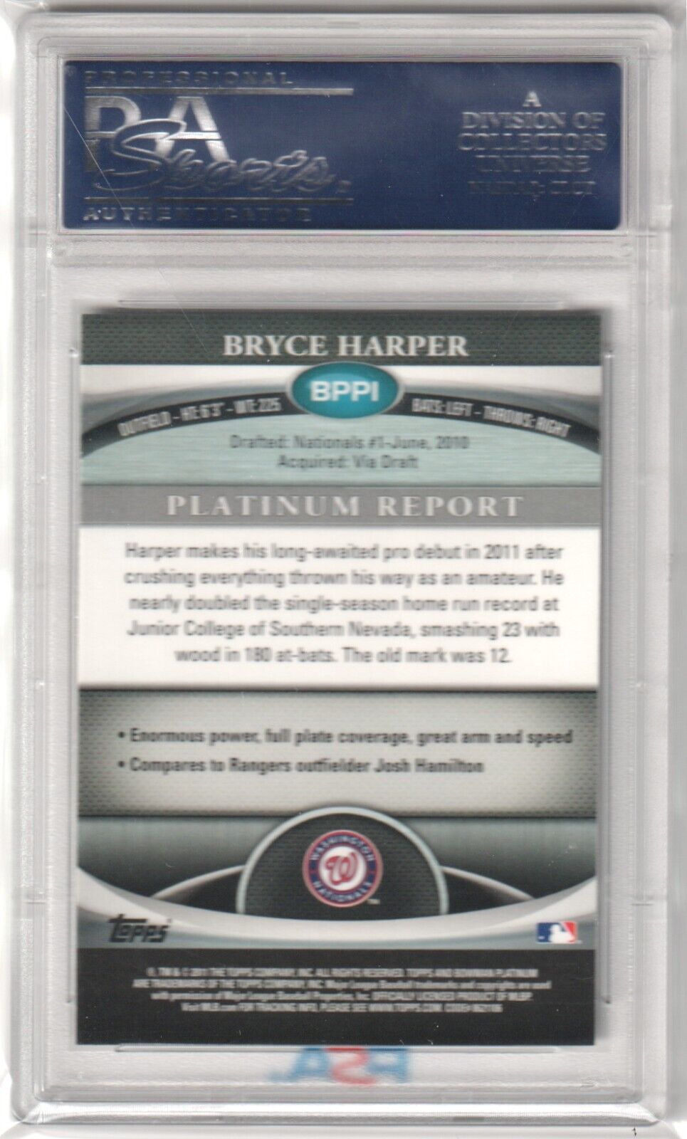 BRYCE HARPER 2011 Bowman Platinum Prospects Xfractor PSA 10 GEM MINT - PHILLIES - Columbia Hobby - Sports Card Boxes - Toploaders - Card Savers