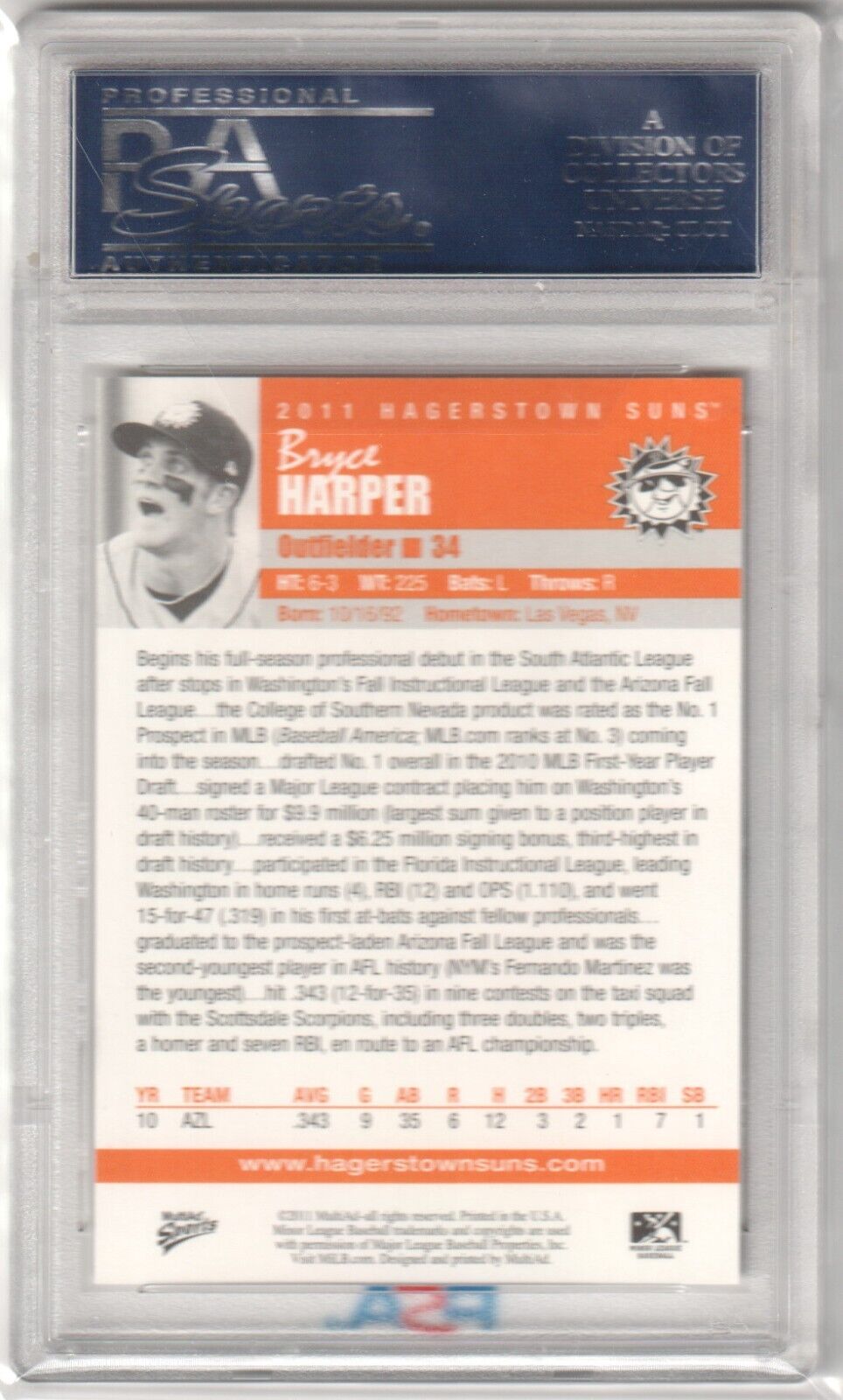 BRYCE HARPER 2011 Multi - Ad Hagerstown Suns RC PSA 10 GEM MINT - PHILLIES Field - Columbia Hobby - Sports Card Boxes - Toploaders - Card Savers