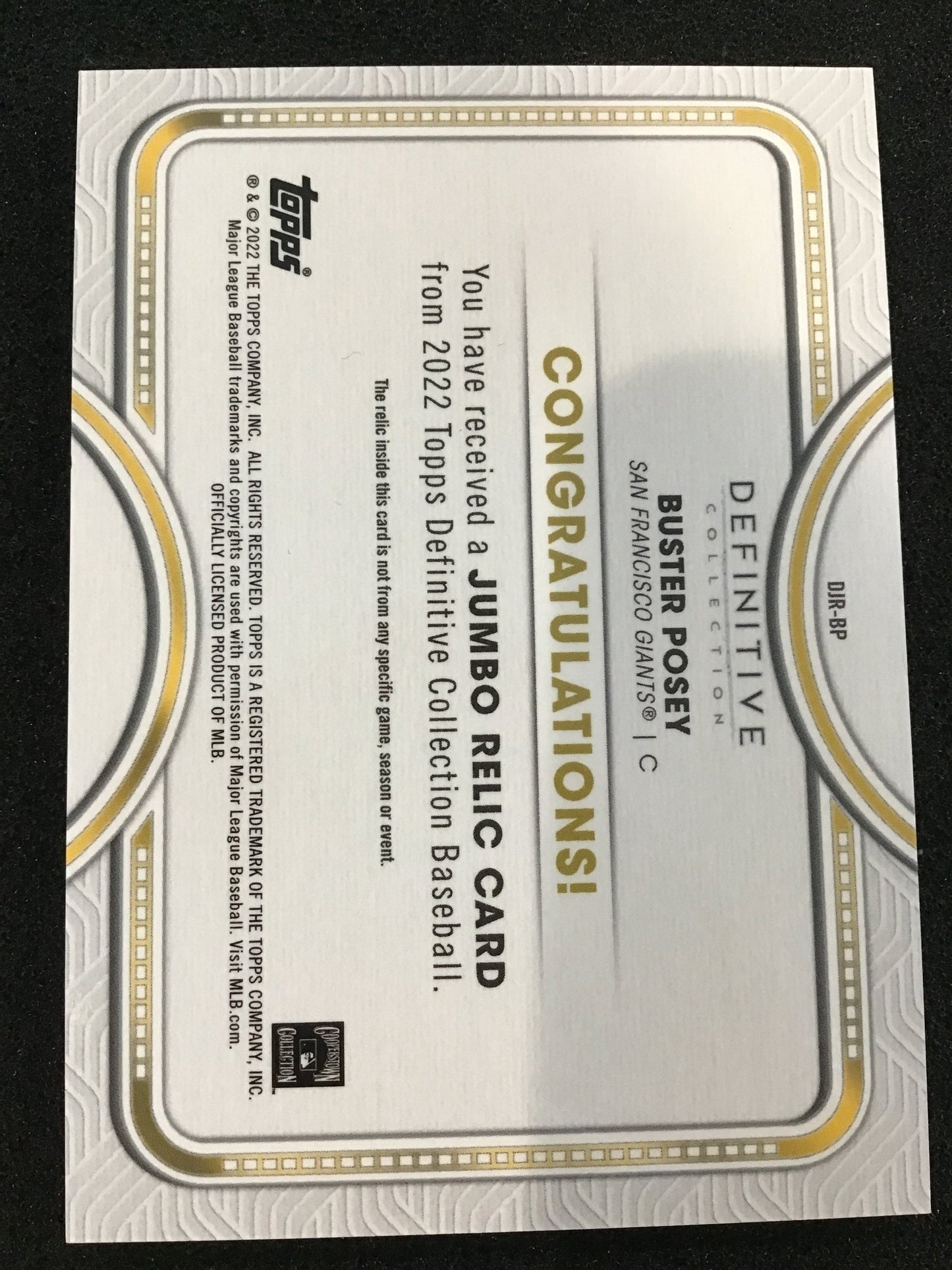 Buster Posey 2022 Topps Definitive Collection Autographed Relic /50 SSP Giants - Columbia Hobby - Sports Card Boxes - Toploaders - Card Savers