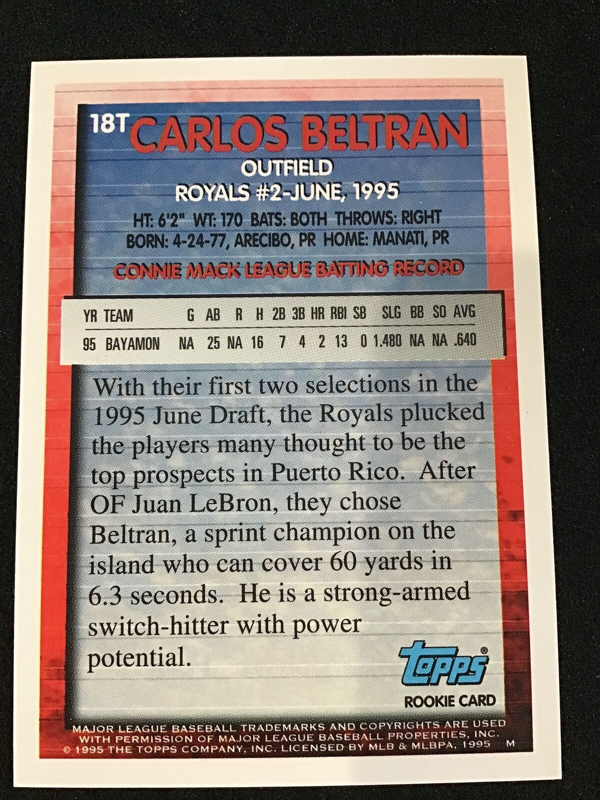 Carlos Beltran 1995 Topps Traded Rookie #18T RC Rookie Royals - Columbia Hobby - Sports Card Boxes - Toploaders - Card Savers