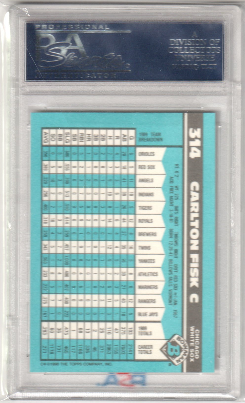 CARLTON FISK 1990 Bowman Tiffany 314 PSA 10 GEM MINT - WHITE SOX - Columbia Hobby - Sports Card Boxes - Toploaders - Card Savers
