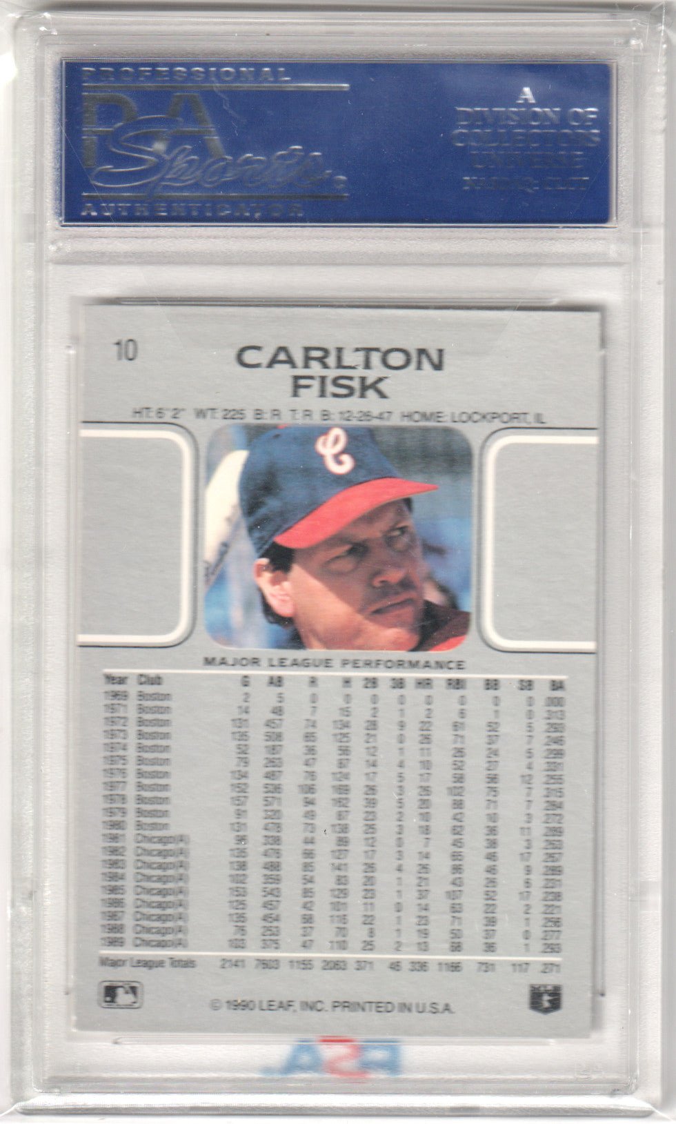 CARLTON FISK 1990 Leaf 10 PSA 10 GEM MINT - WHITE SOX - Columbia Hobby - Sports Card Boxes - Toploaders - Card Savers