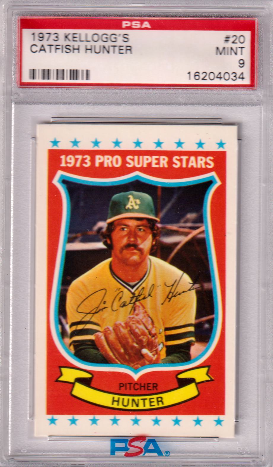 CATFISH HUNTER 1973 Kellogg's Pro Super Stars #20 PSA 9 MINT - ATHLETICS - Columbia Hobby - Sports Card Boxes - Toploaders - Card Savers