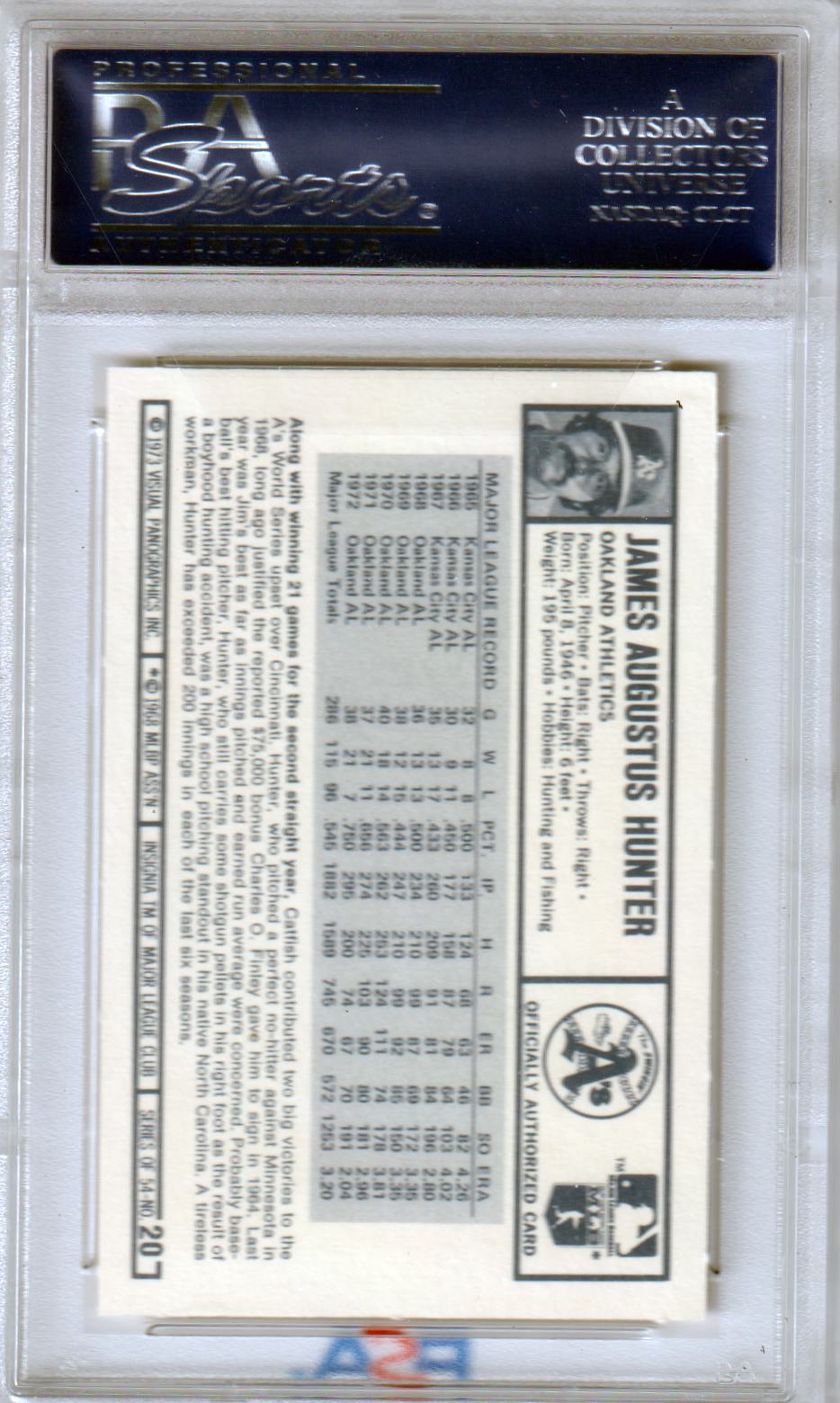 CATFISH HUNTER 1973 Kellogg's Pro Super Stars #20 PSA 9 MINT - ATHLETICS - Columbia Hobby - Sports Card Boxes - Toploaders - Card Savers