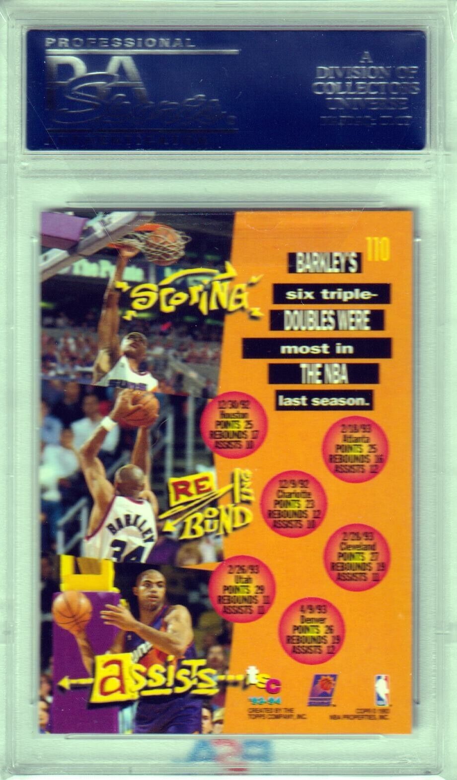 CHARLES BARKLEY 1993 - 94 Topps Stadium Club #110 PSA 10 GEM MINT - SUNS - Columbia Hobby - Sports Card Boxes - Toploaders - Card Savers