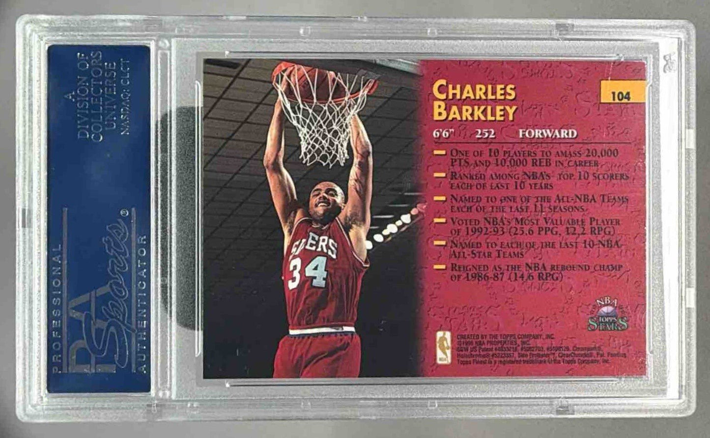 CHARLES BARKLEY 1996 TOPPS STARS FINEST PSA 10 GEM MINT - 76ERS - Columbia Hobby - Sports Card Boxes - Toploaders - Card Savers