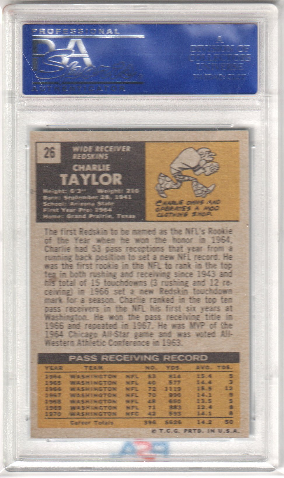 CHARLIE TAYLOR 1971 Topps 26 PSA 8 NM - MT - CHIEFS - Columbia Hobby - Sports Card Boxes - Toploaders - Card Savers
