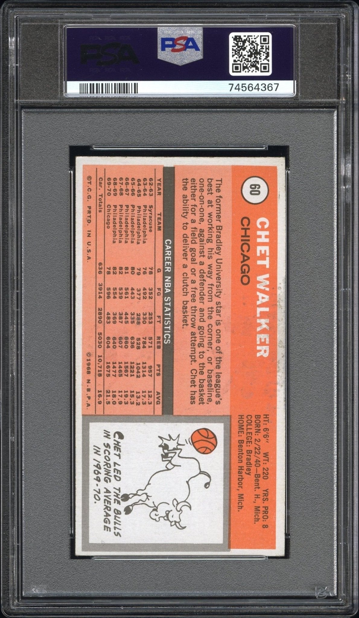 CHET WALKER 1970 - 71 Topps #60 PSA 5 EX - BULLS - Columbia Hobby - Sports Card Boxes - Toploaders - Card Savers
