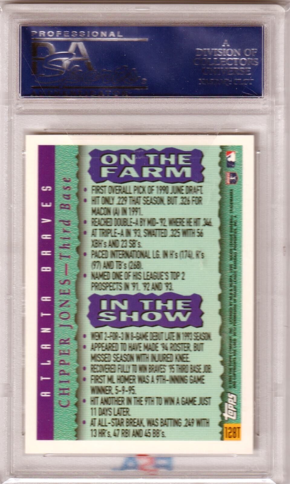 CHIPPER JONES 1995 Topps Traded #128T PSA 10 GEM MINT - BRAVES - Columbia Hobby - Sports Card Boxes - Toploaders - Card Savers