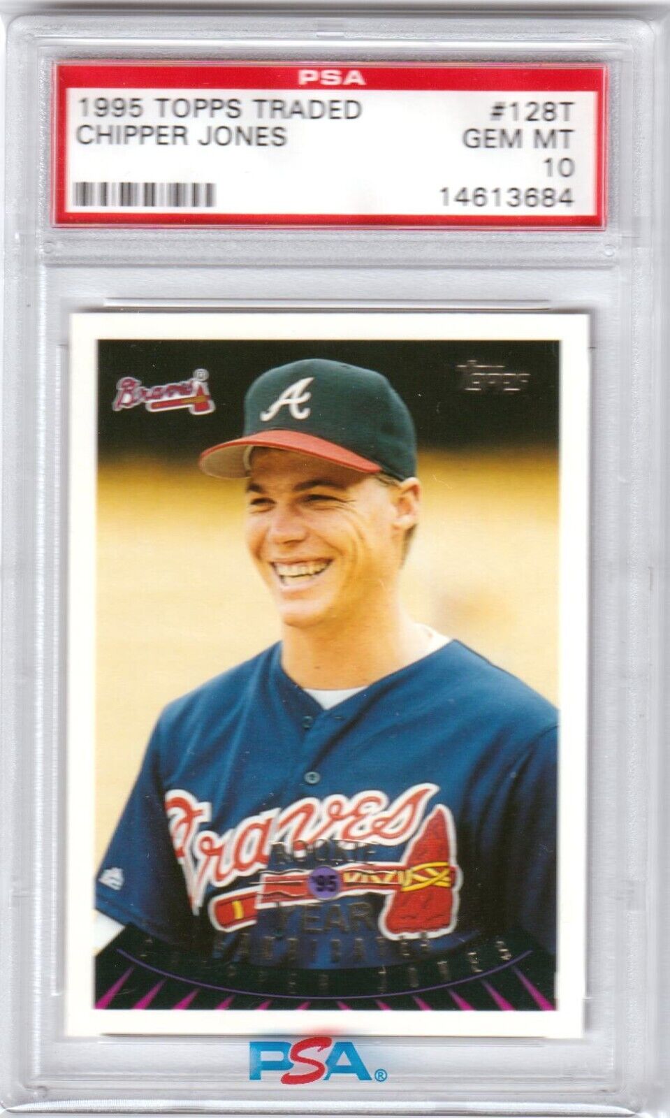 CHIPPER JONES 1995 Topps Traded #128T PSA 10 GEM MINT - BRAVES - Columbia Hobby - Sports Card Boxes - Toploaders - Card Savers