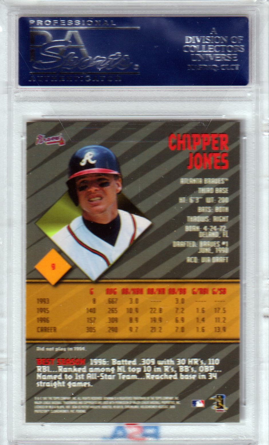 CHIPPER JONES 1997 Bowman's Best #9 PSA 10 GEM MINT - BRAVES Pop 14 - Columbia Hobby - Sports Card Boxes - Toploaders - Card Savers