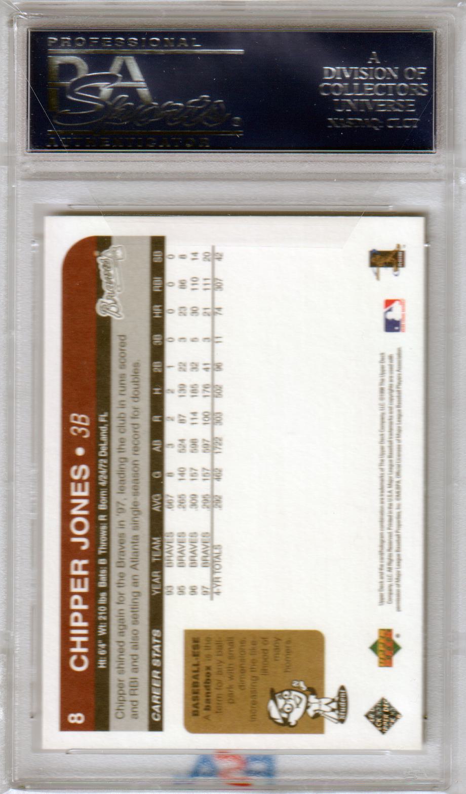 CHIPPER JONES 1998 Upper Deck Retro #8 PSA 10 GEM MINT - BRAVES Pop 2 - Columbia Hobby - Sports Card Boxes - Toploaders - Card Savers