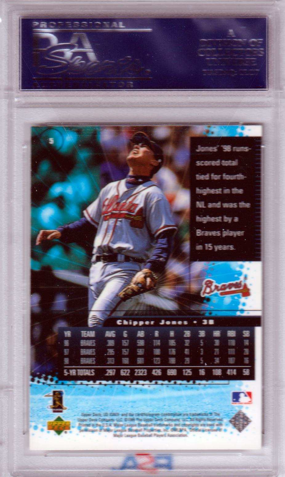 CHIPPER JONES 1999 Upper Deck Ionix #5 PSA 10 GEM MINT BRAVES - POP 4 - Columbia Hobby - Sports Card Boxes - Toploaders - Card Savers