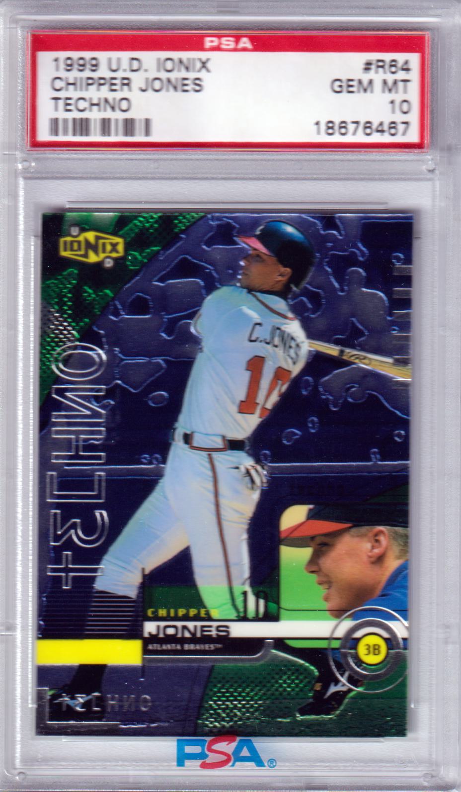 CHIPPER JONES 1999 Upper Deck Ionix Techno #R64 PSA 10 GEM MINT POP 6 - Columbia Hobby - Sports Card Boxes - Toploaders - Card Savers