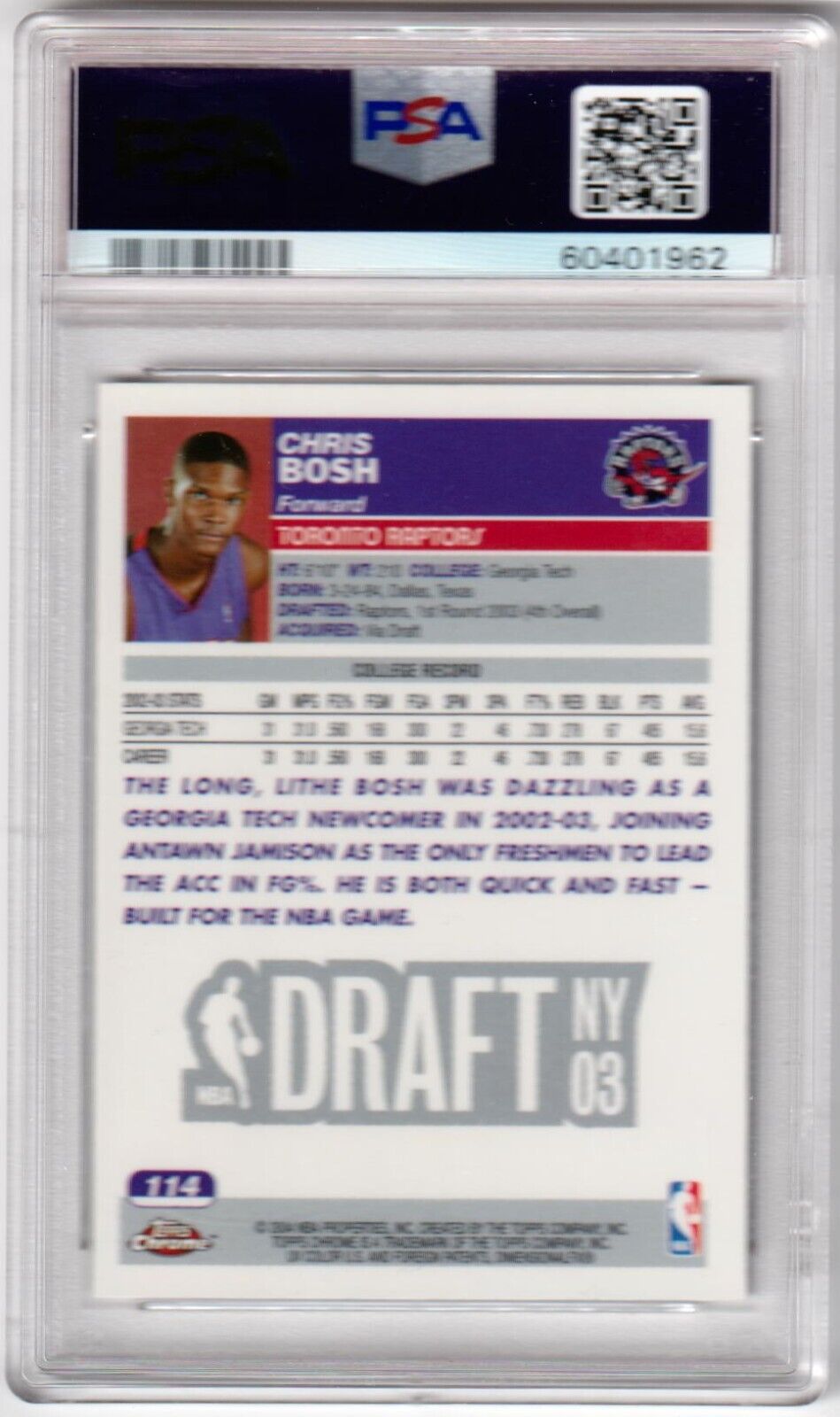CHRIS BOSH 2003 - 04 Topps Chrome RC Rookie #114 PSA 8 NM - MT - RAPTORS - Columbia Hobby - Sports Card Boxes - Toploaders - Card Savers