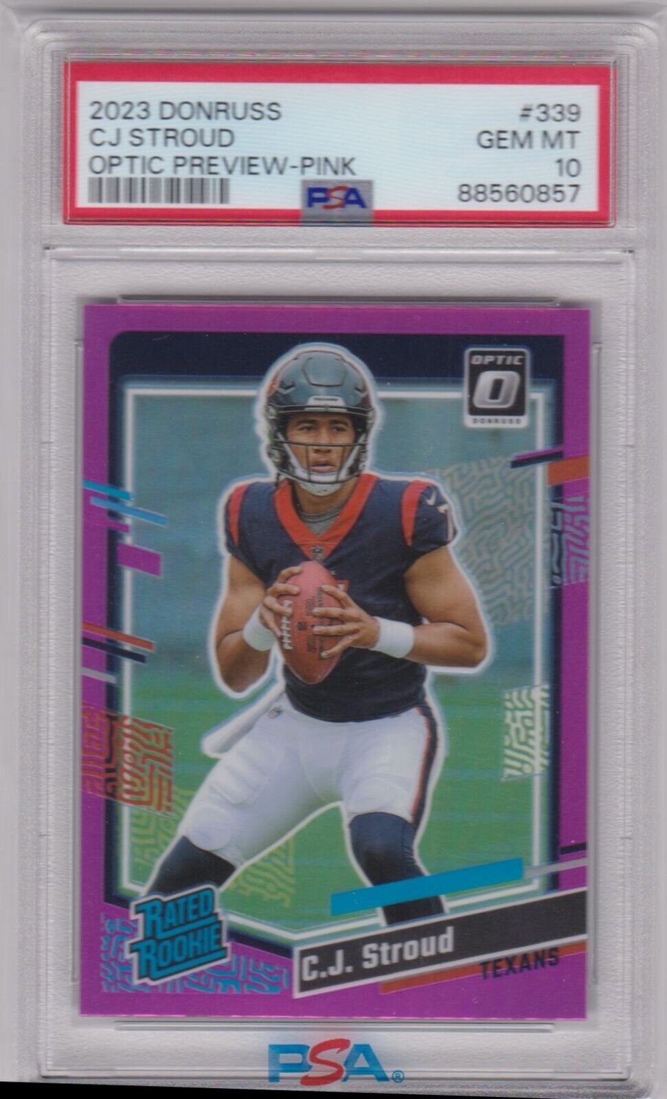 CJ STROUD 2023 Donruss Optic Preview Pink Holo Rookie RC #339 PSA 10 GEM MINT - Columbia Hobby - Sports Card Boxes - Toploaders - Card Savers