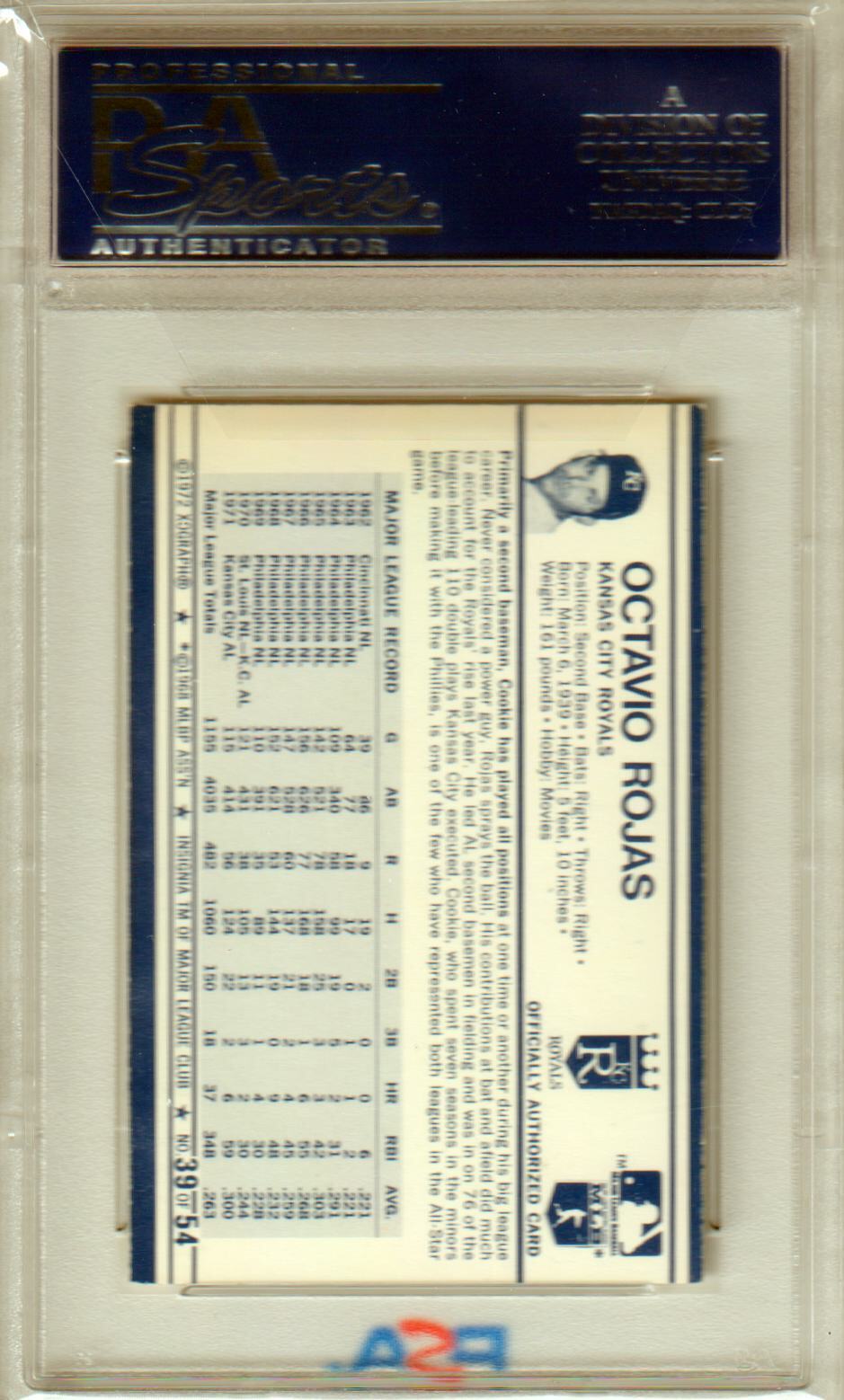 COOKIE ROJAS 1972 Kellogg's #39 2B 150 PSA 9 MINT - ROYALS - Columbia Hobby - Sports Card Boxes - Toploaders - Card Savers