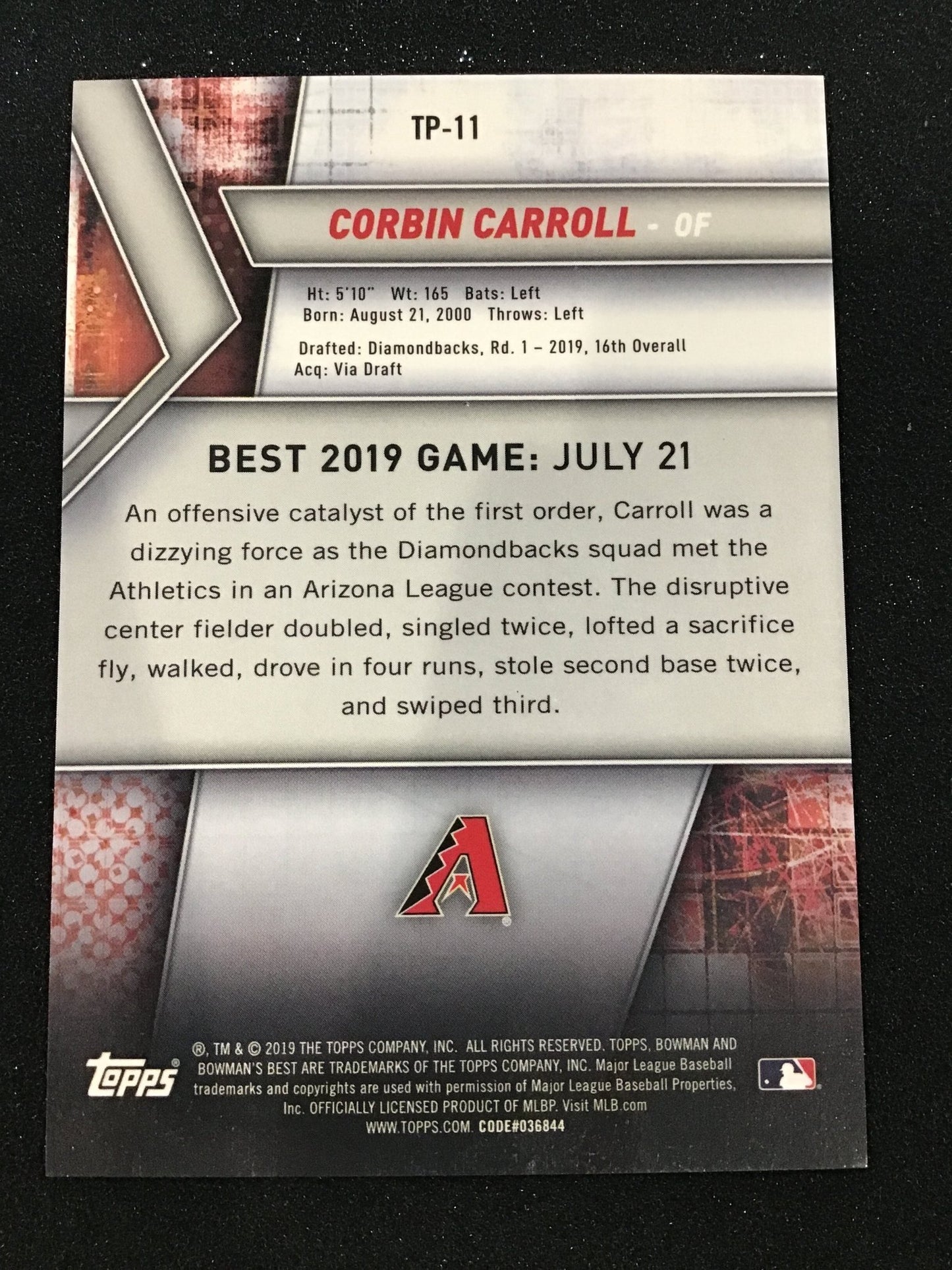 CORBIN CARROLL 2019 Topps Bowman's Best Purple Top Prospects Refractor /250 SP - Columbia Hobby - Sports Card Boxes - Toploaders - Card Savers