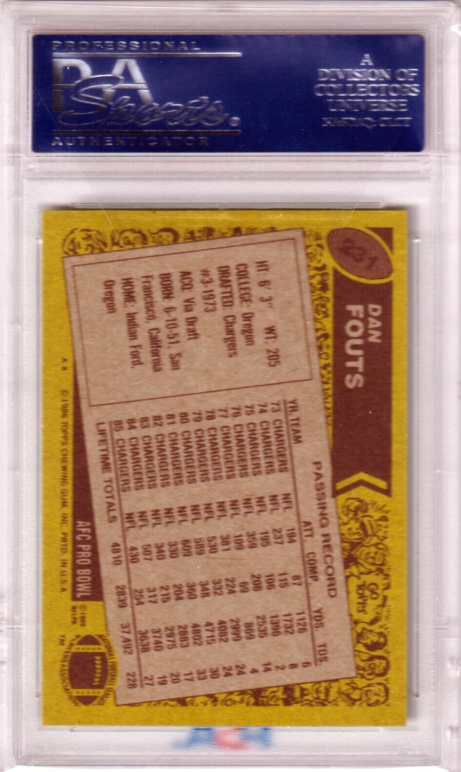 DAN FOUTS 1986 Topps #231 PSA 9 MINT - CHARGERS - Columbia Hobby - Sports Card Boxes - Toploaders - Card Savers