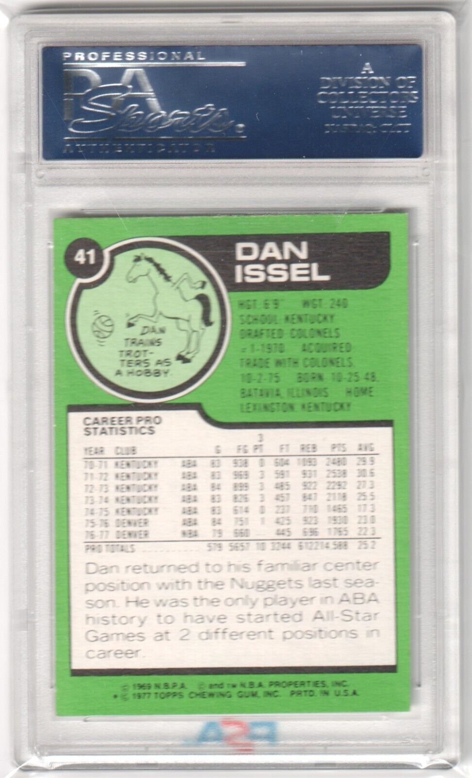 DAN ISSEL 1977 - 78 Topps #41 PSA 9 MINT - NUGGETS - Columbia Hobby - Sports Card Boxes - Toploaders - Card Savers