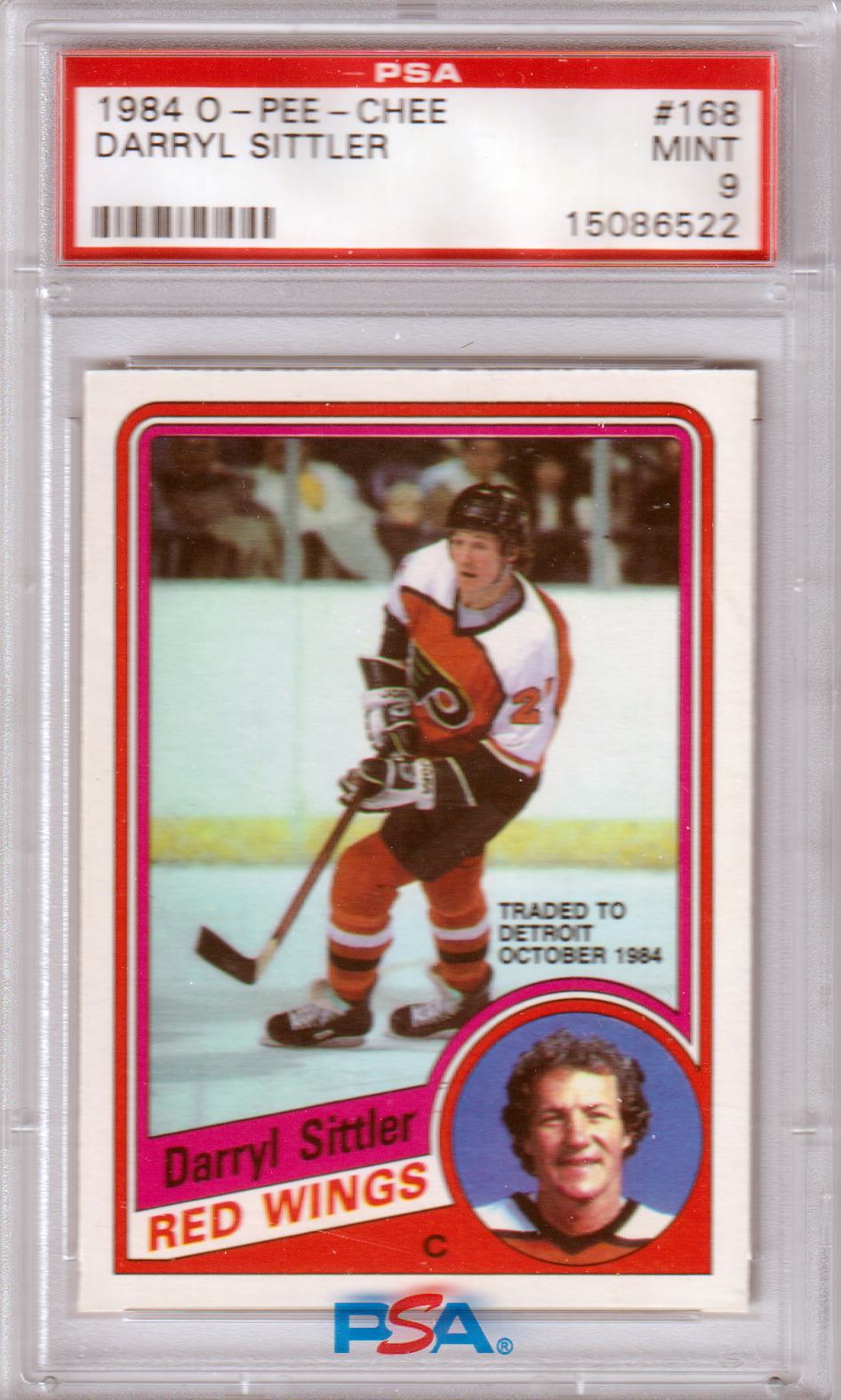 DARRYL SITTLER 1984 - 85 O - Pee - Chee #168 PSA 9 MINT - RED WINGS - Columbia Hobby - Sports Card Boxes - Toploaders - Card Savers