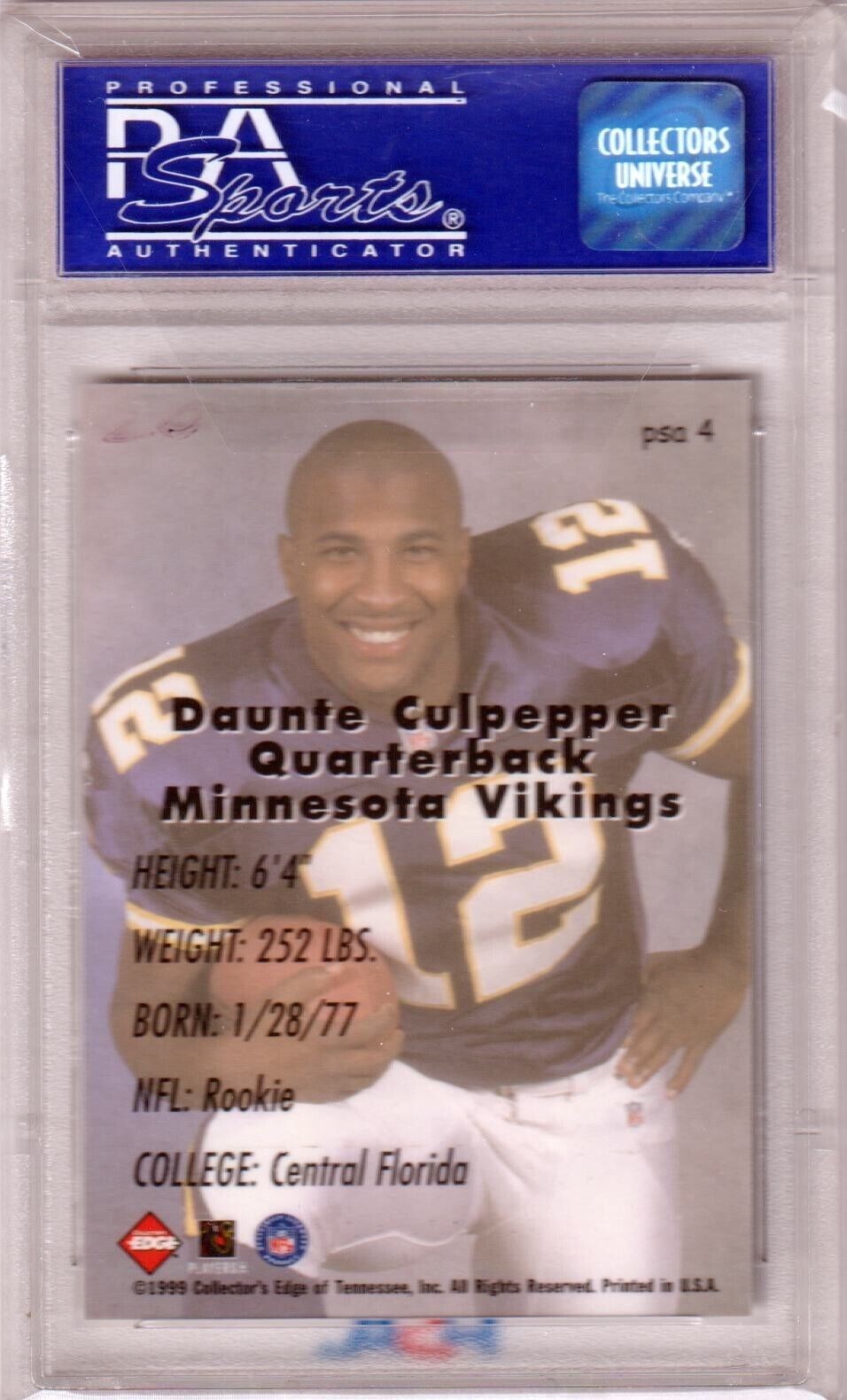 DAUNTE CULPEPPER 1999 Collector's Edge Supreme #4 PSA 10 GEM MINT - VIKINGS - Columbia Hobby - Sports Card Boxes - Toploaders - Card Savers