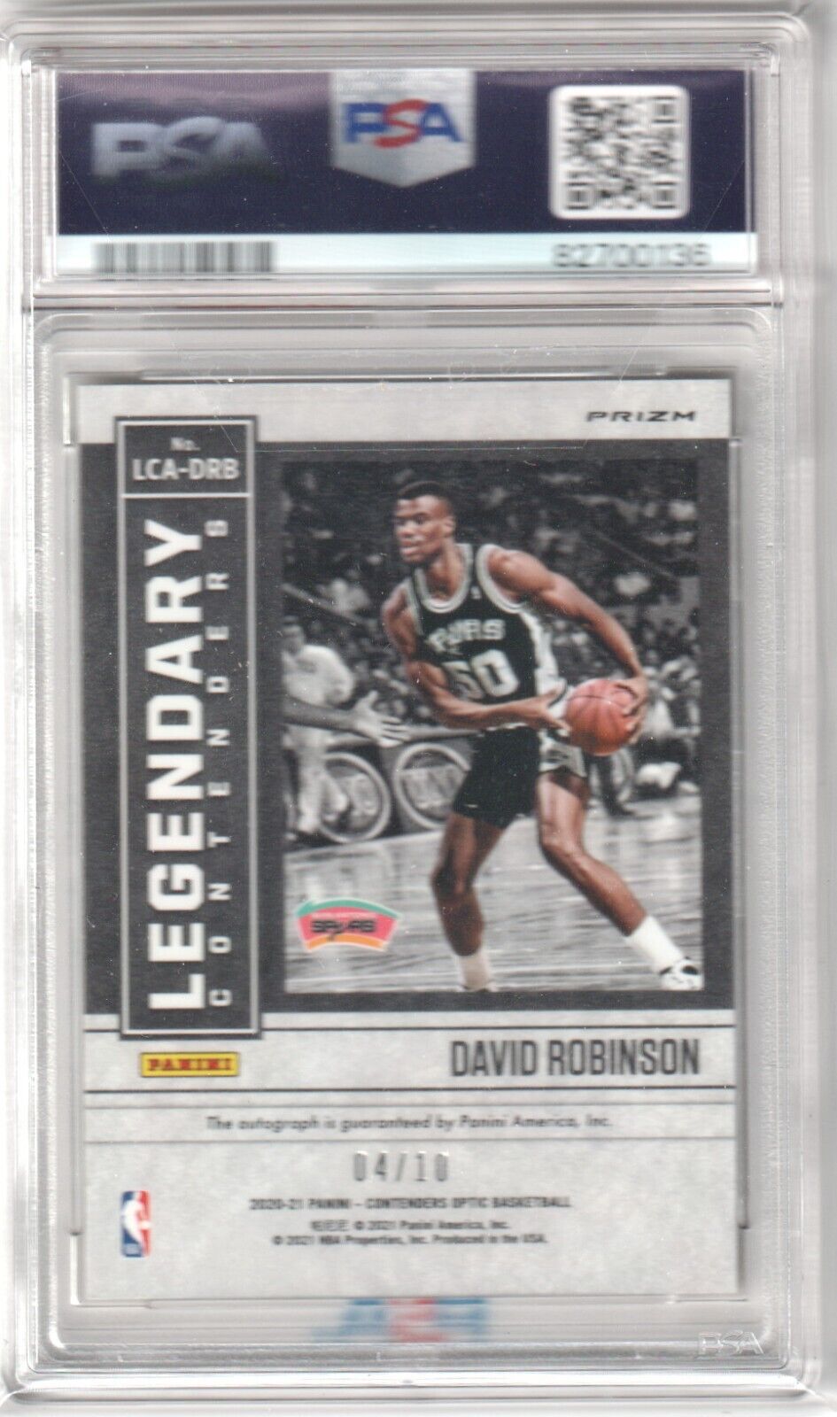 DAVID ROBINSON 2020 - 21 Contenders Optic Gold Autograph Auto /10 PSA 9 MINT SPURS - Columbia Hobby - Sports Card Boxes - Toploaders - Card Savers
