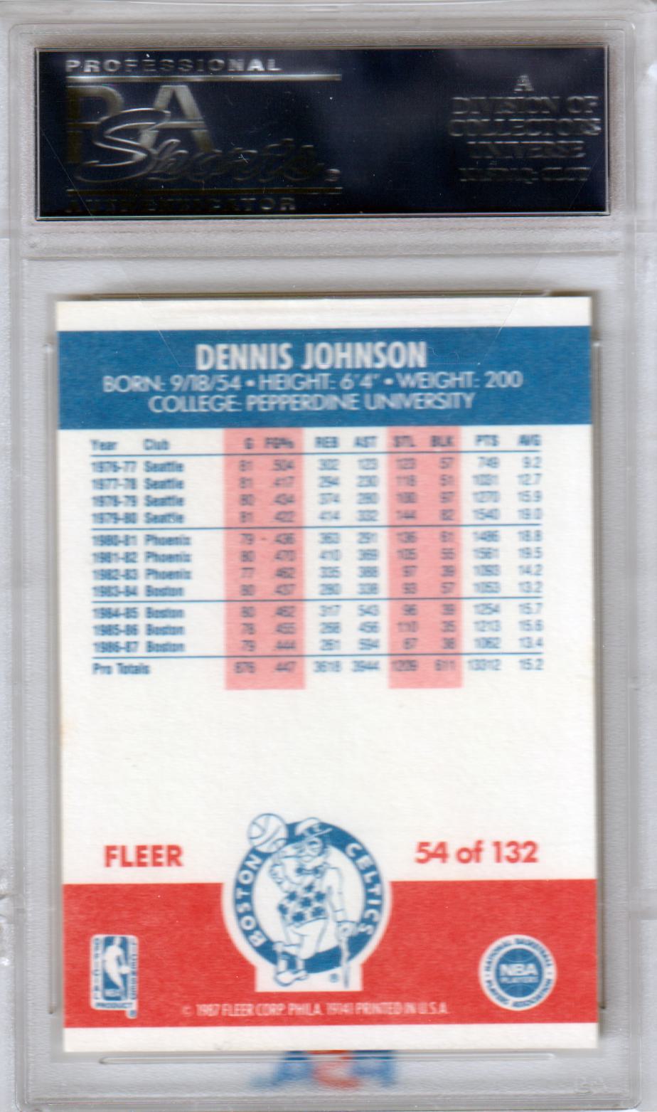 DENNIS JOHNSON 1987 - 88 Fleer #54 PSA 9 MINT - CELTICS - Columbia Hobby - Sports Card Boxes - Toploaders - Card Savers