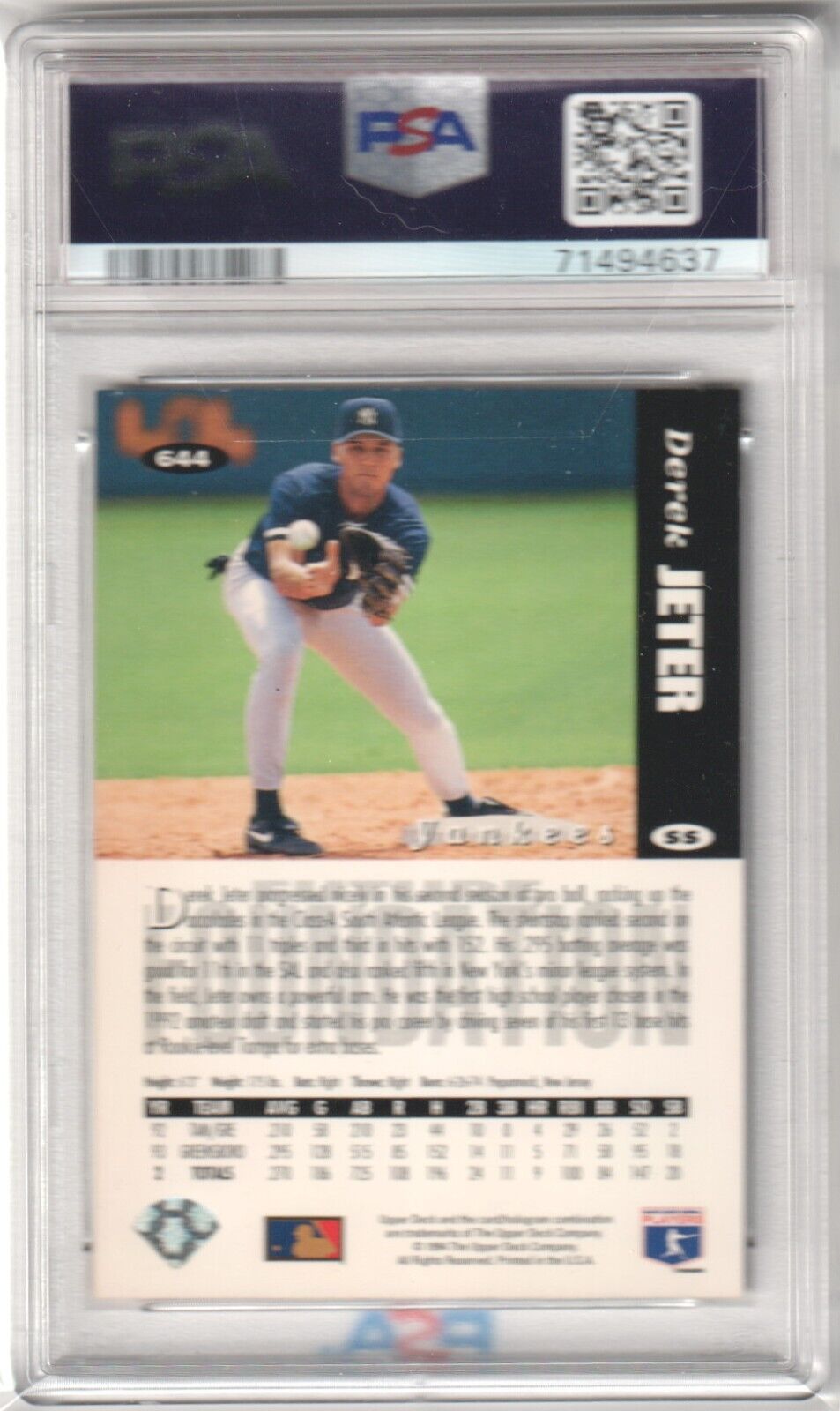 DEREK JETER 1994 Upper Deck Collector's Choice #644 PSA 8 NM - MT - YANKEES - Columbia Hobby - Sports Card Boxes - Toploaders - Card Savers
