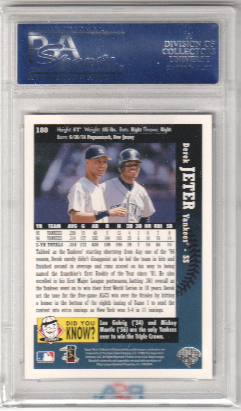 DEREK JETER 1997 Collector's Choice Griffey #180 PSA 10 GEM MINT - YANKEES - Columbia Hobby - Sports Card Boxes - Toploaders - Card Savers