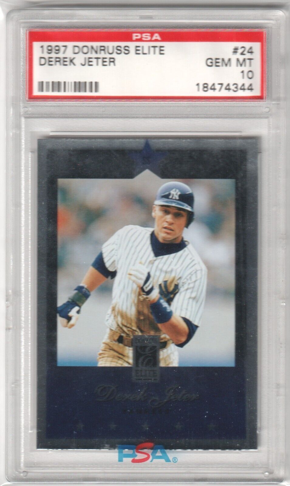 DEREK JETER 1997 Donruss Elite #24 PSA 10 GEM MINT - YANKEES - Columbia Hobby - Sports Card Boxes - Toploaders - Card Savers