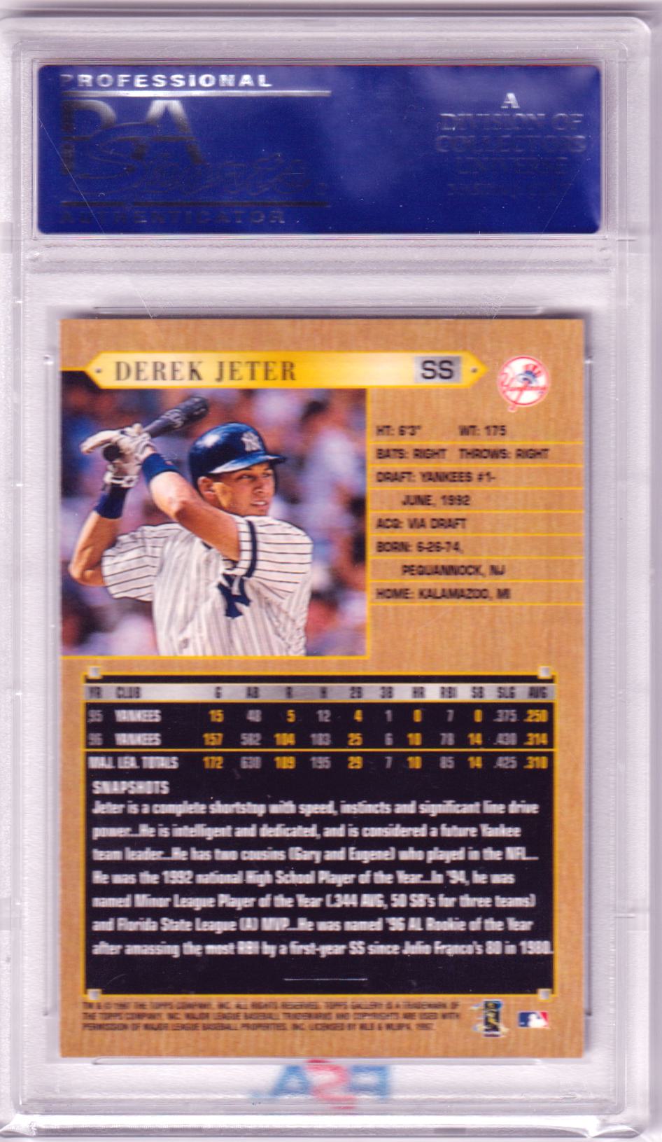 DEREK JETER 1997 Topps Gallery #161 PSA 10 GEM MINT - YANKEES - Columbia Hobby - Sports Card Boxes - Toploaders - Card Savers