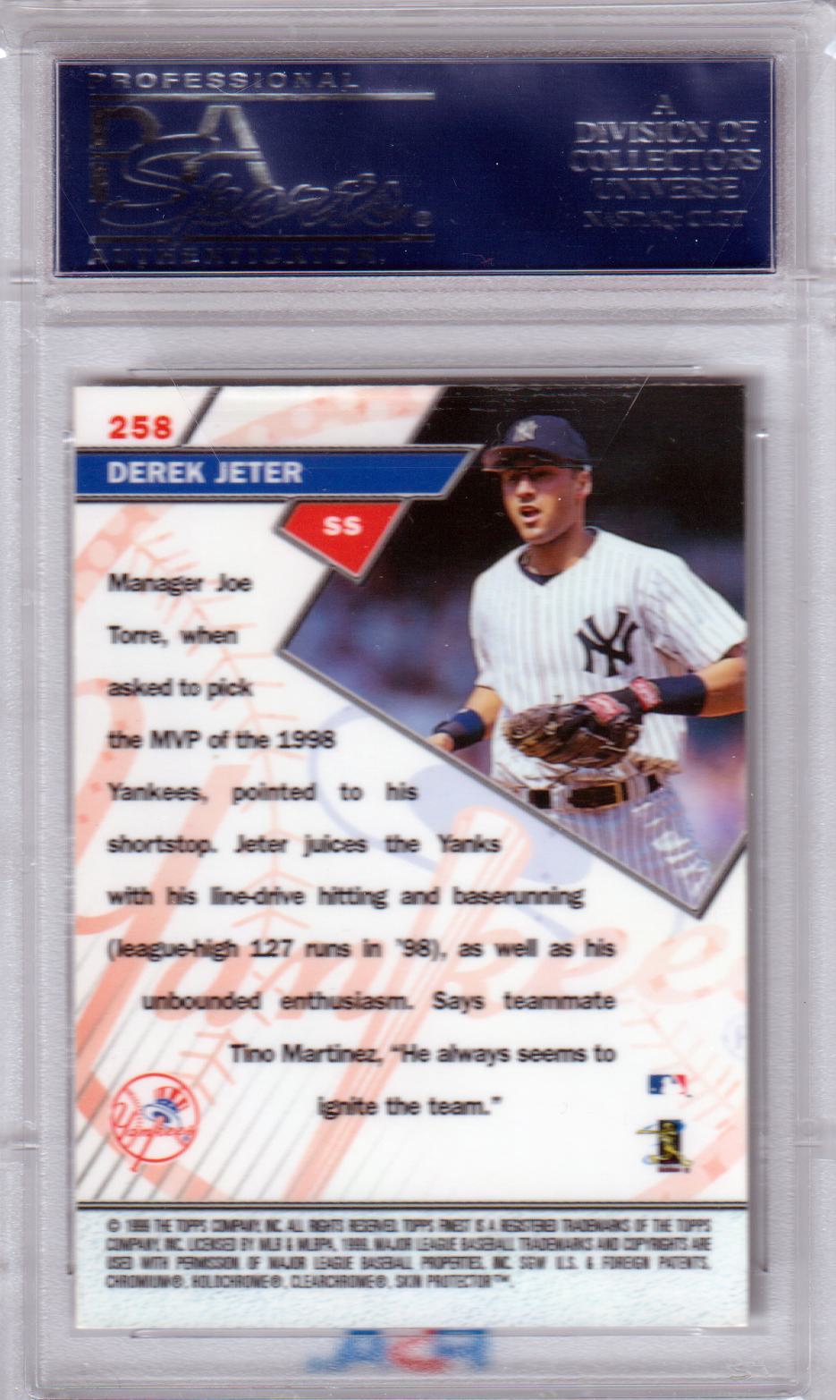 DEREK JETER 1999 Topps Finest Sterling #258 PSA 10 GEM MINT - YANKEES - Columbia Hobby - Sports Card Boxes - Toploaders - Card Savers