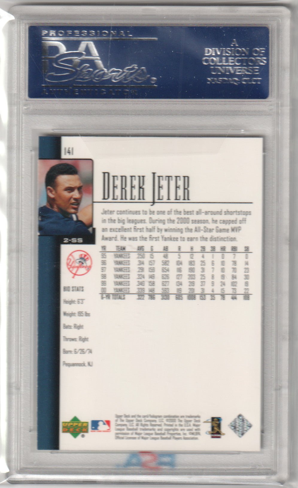 DEREK JETER 2001 Upper Deck #141 PSA 10 GEM MINT - YANKEES - Columbia Hobby - Sports Card Boxes - Toploaders - Card Savers