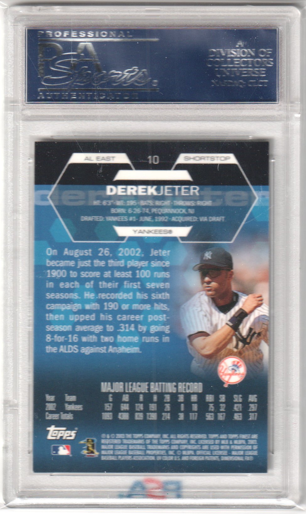 DEREK JETER 2003 Finest #10 PSA 10 GEM MINT - YANKEES - Columbia Hobby - Sports Card Boxes - Toploaders - Card Savers