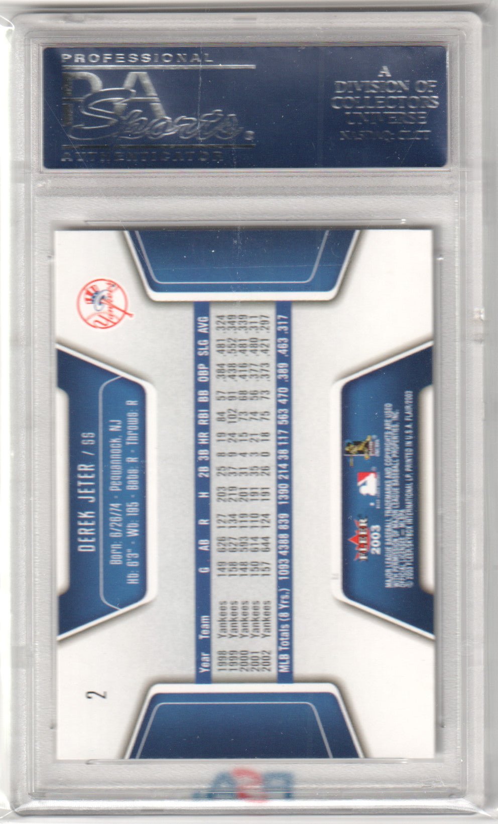 DEREK JETER 2003 Flair #2 PSA 10 GEM MINT - YANKEES - Columbia Hobby - Sports Card Boxes - Toploaders - Card Savers