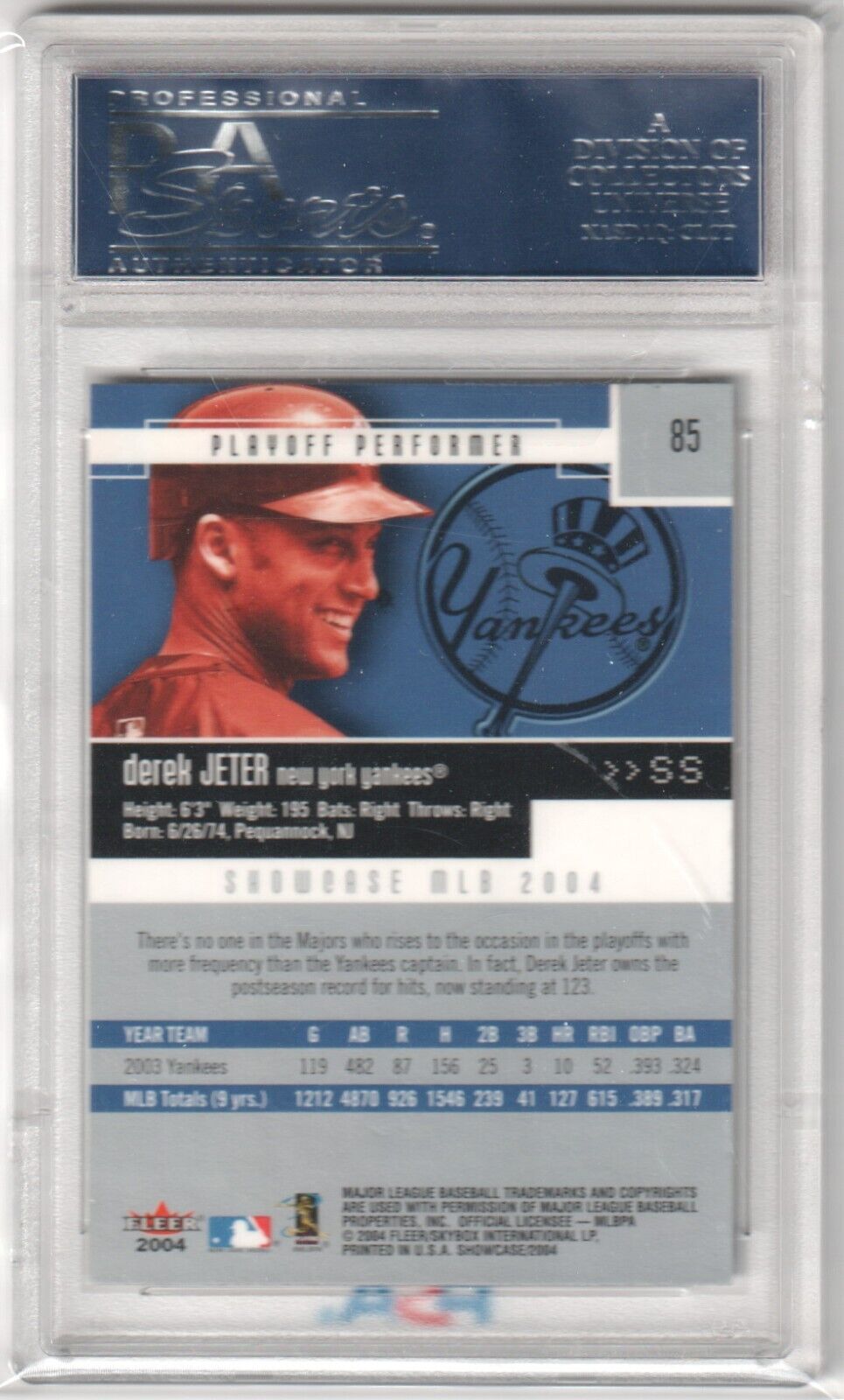 DEREK JETER 2004 Fleer Showcase #85 PSA 10 GEM MINT - YANKEES - Columbia Hobby - Sports Card Boxes - Toploaders - Card Savers