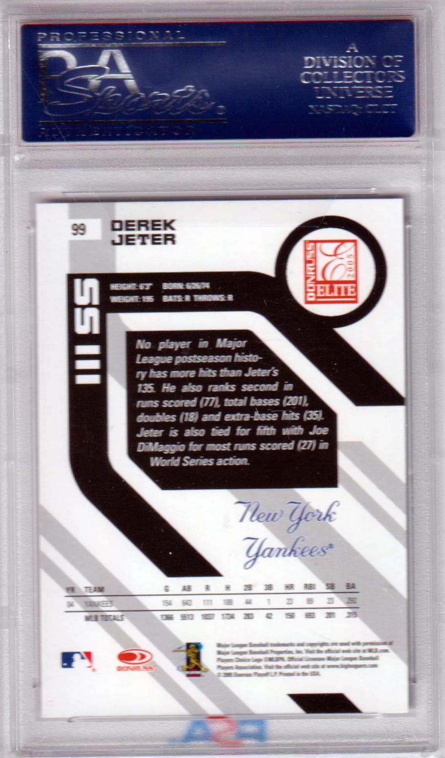 DEREK JETER 2005 Donruss Elite #99 PSA 10 GEM MINT - YANKEES - Columbia Hobby - Sports Card Boxes - Toploaders - Card Savers