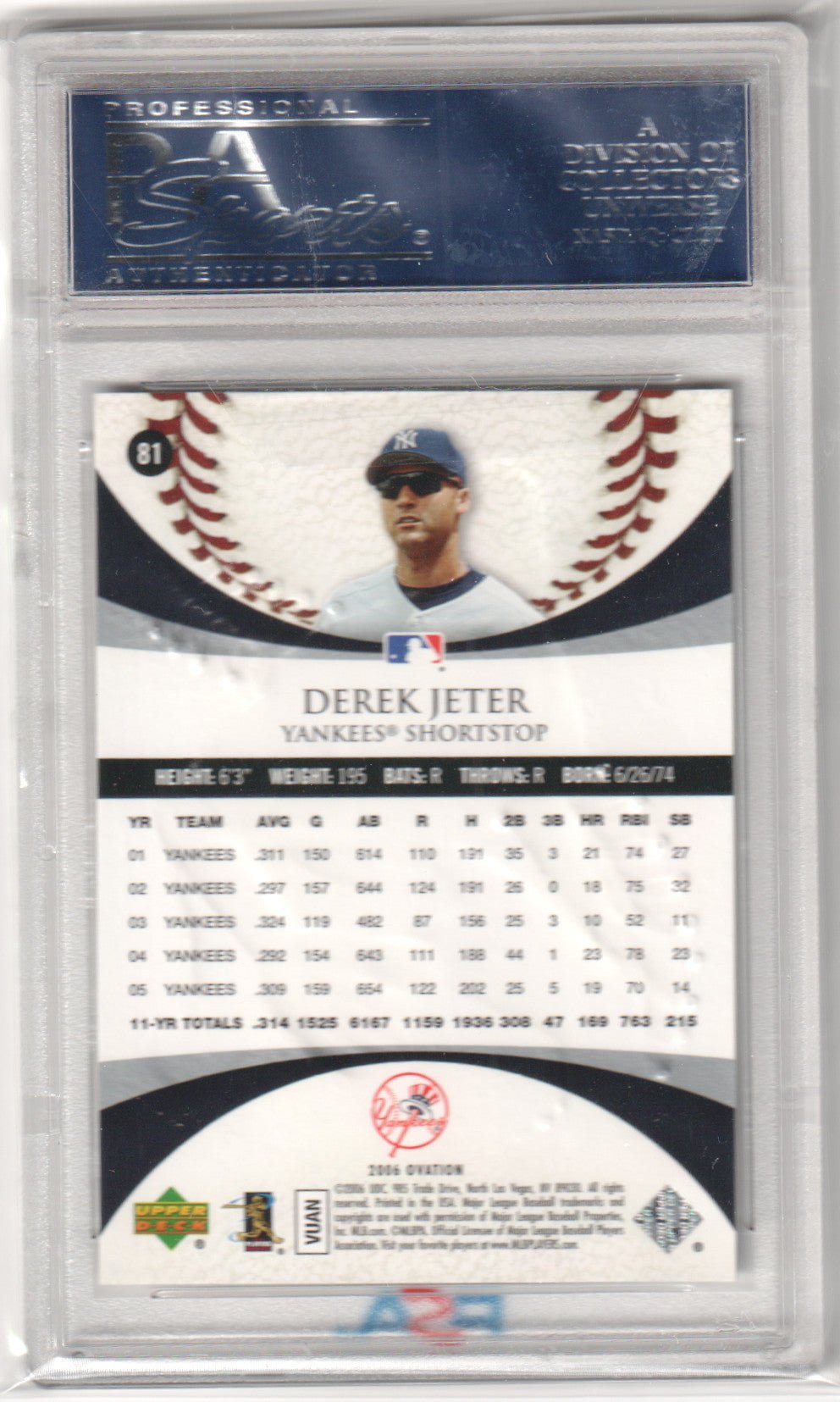 DEREK JETER 2006 Upper Deck Ovation #81 PSA 10 GEM MINT - YANKEES - Columbia Hobby - Sports Card Boxes - Toploaders - Card Savers